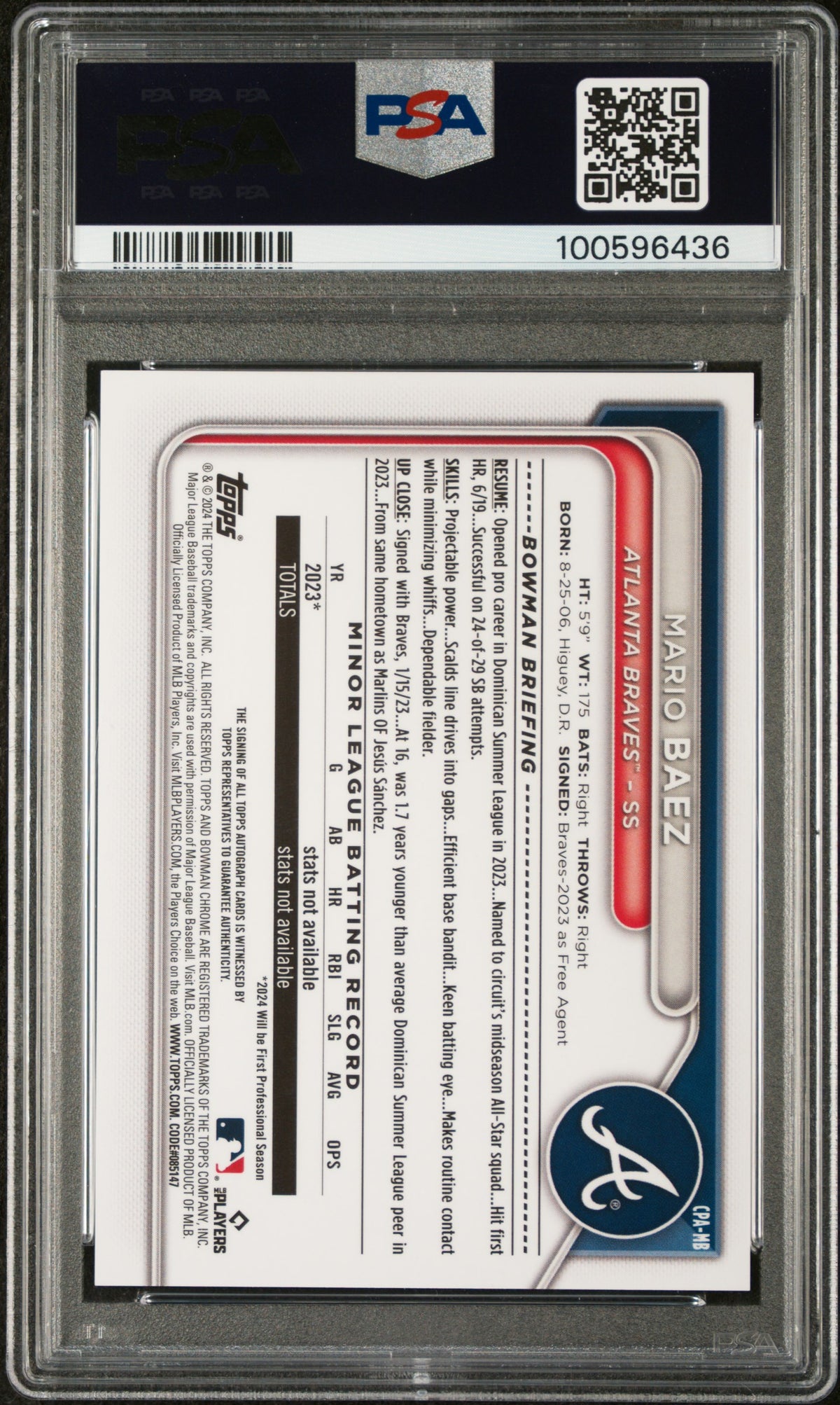 2024 Bowman Chrome #CPA-MB Mario Baez Auto Gold Mini Diamond Refractors /50