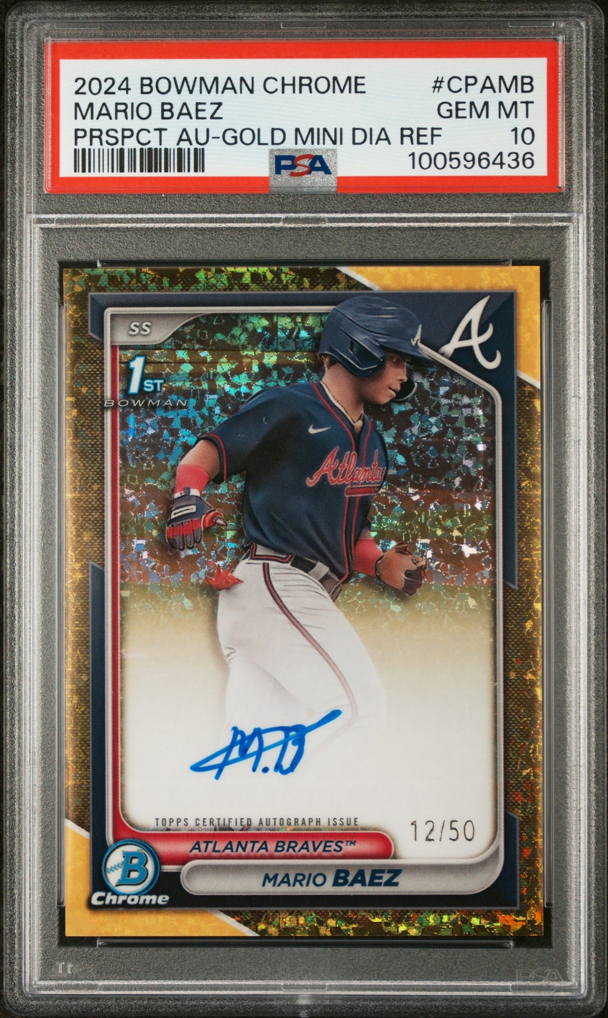 2024 Bowman Chrome #CPA-MB Mario Baez Auto Gold Mini Diamond Refractors /50