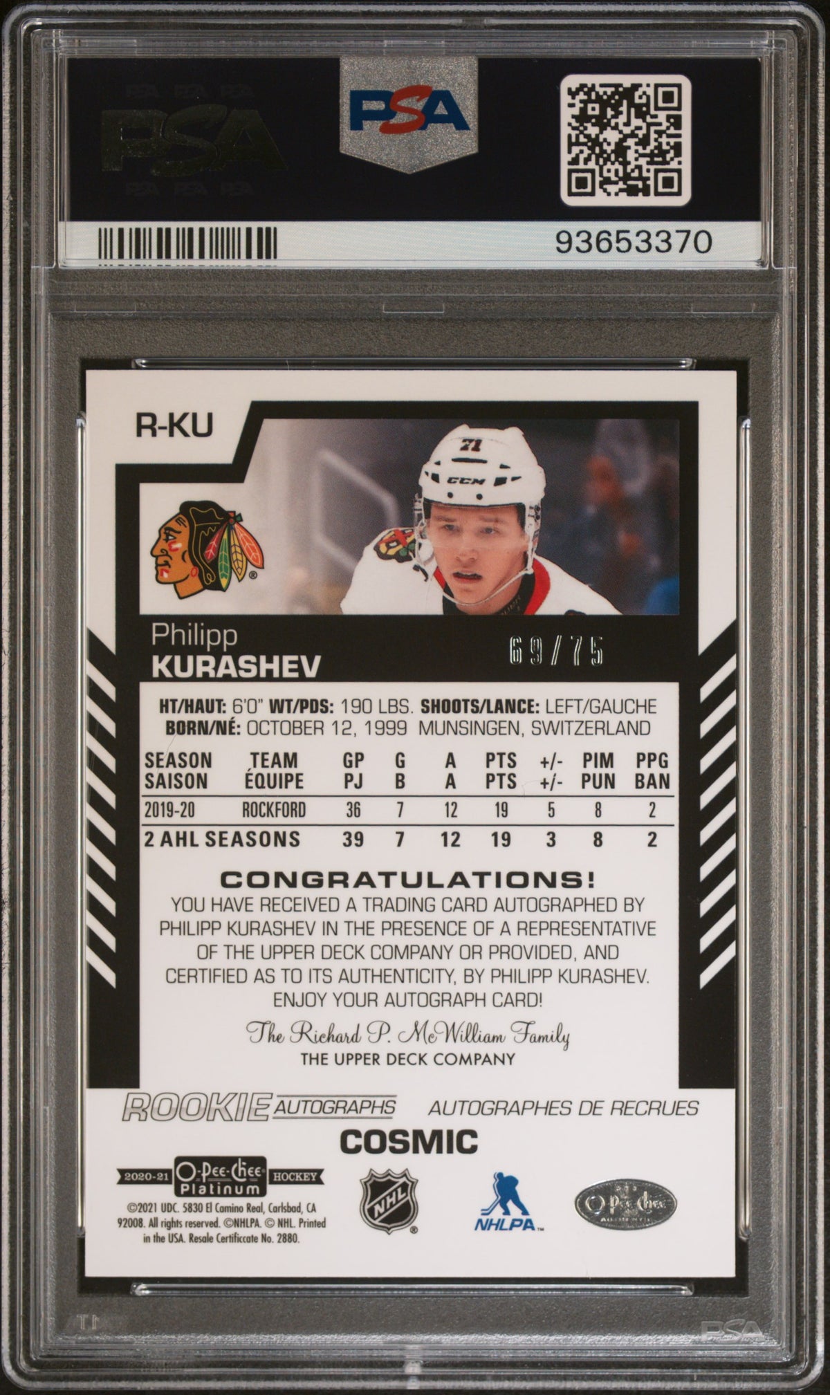 2021-22 O-Pee-Chee Platinum #R-KU Philipp Kurashev Auto /75 (AU, RC)