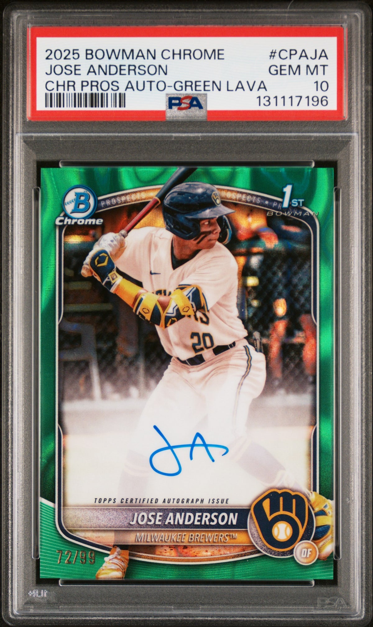 2025 Bowman Chrome #CPA-JA Jose Anderson Prospect Auto Green Lava/99