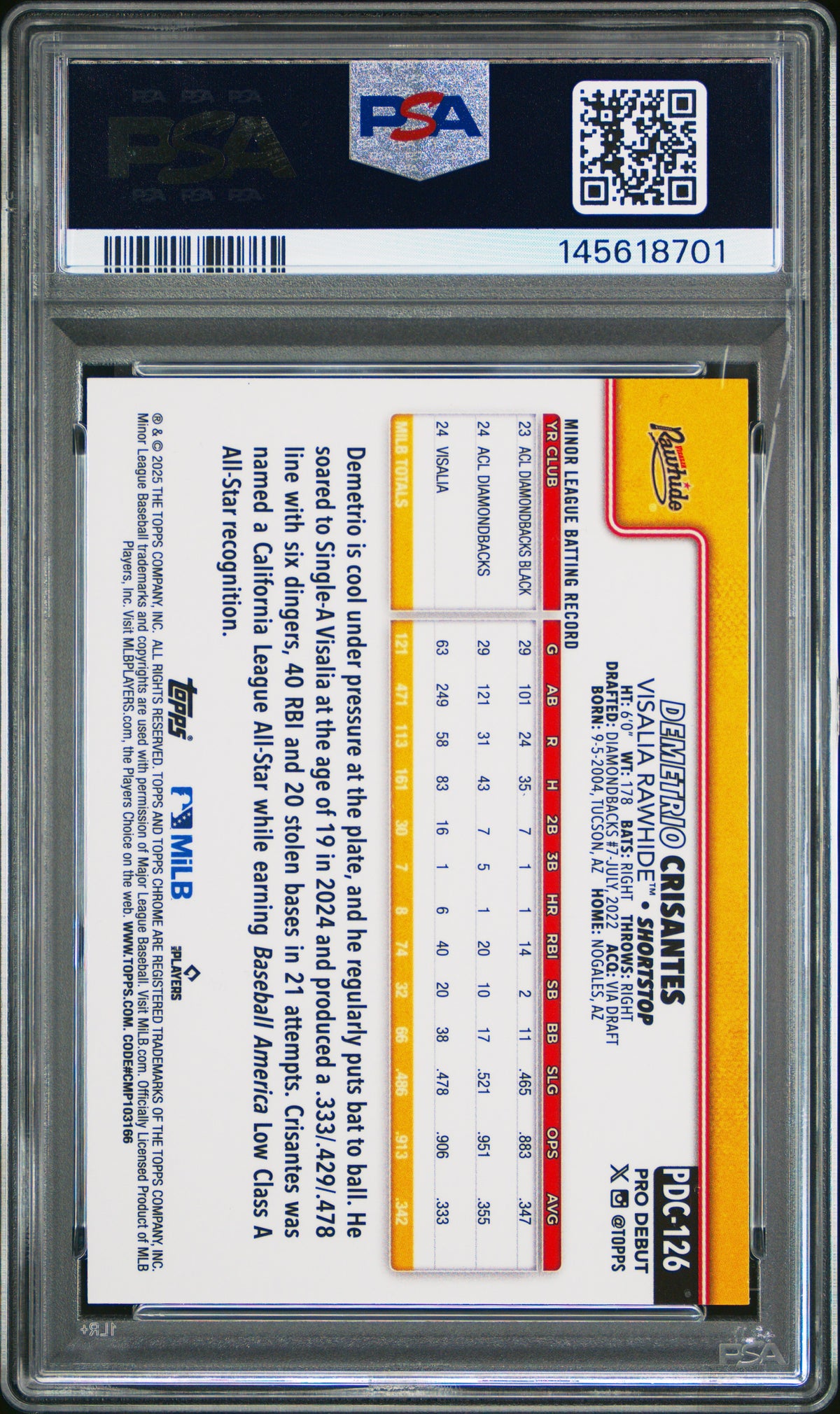 2025 Topps Pro Debut #PDC-126 Demetrio Crisantes Chrome Aqua Wave Refractor /75