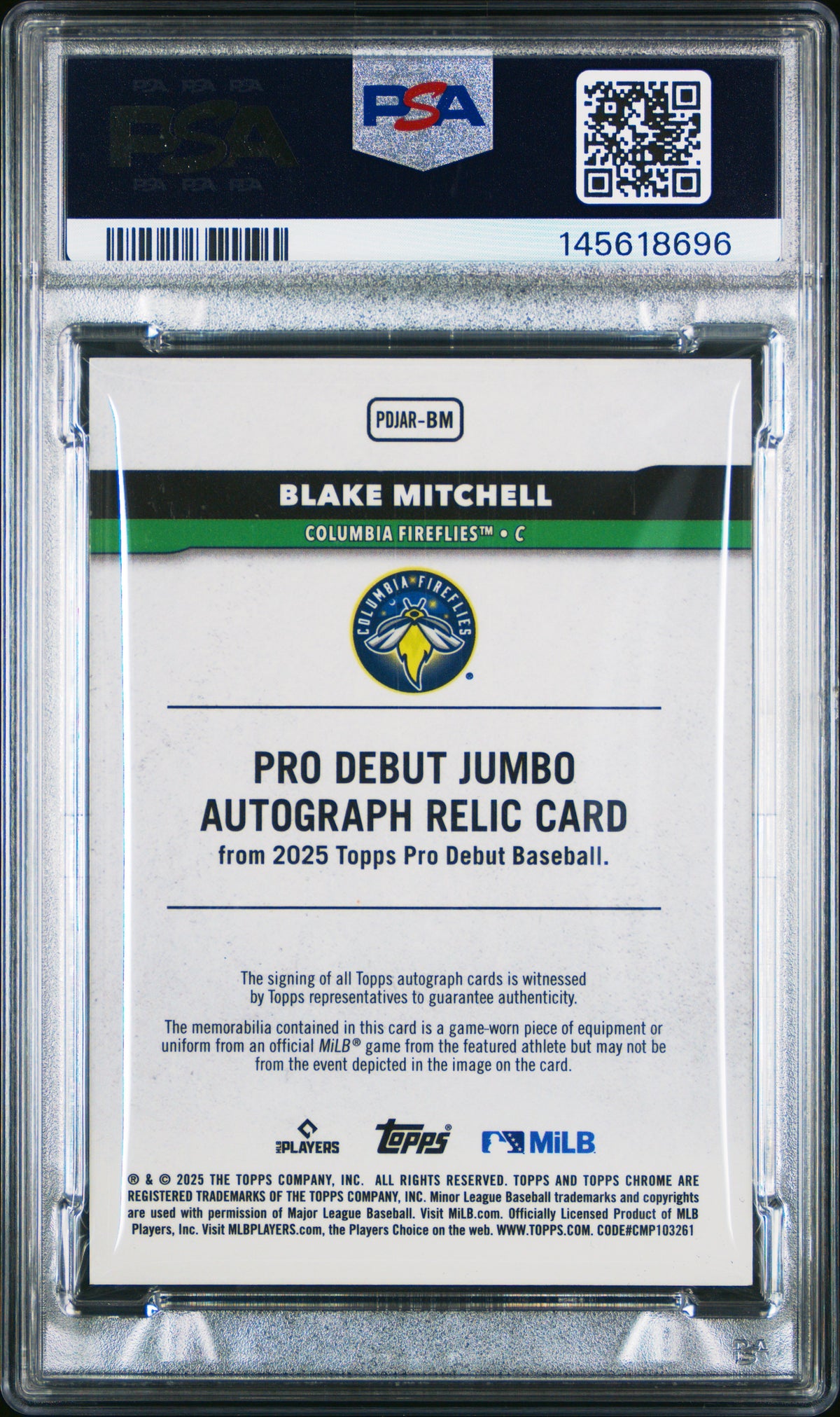 2025 Topps Pro Debut #PDJAR-BM Blake Mitchell Pro Debut Jumbo Relic Auto /225