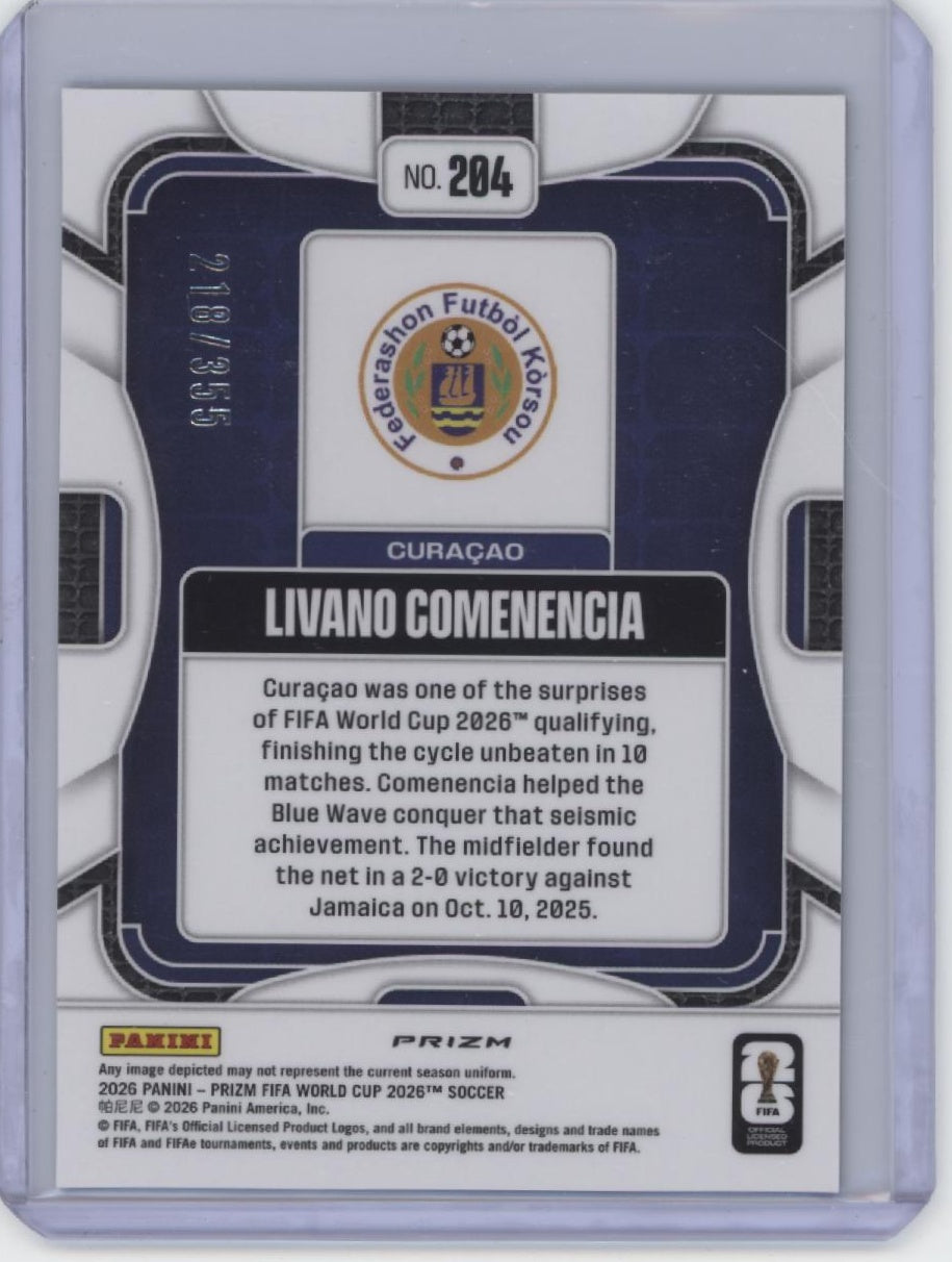 2026 Panini Prizm FIFA World Cup #204 Livano Comenencia Purple Disco Prizm #/355