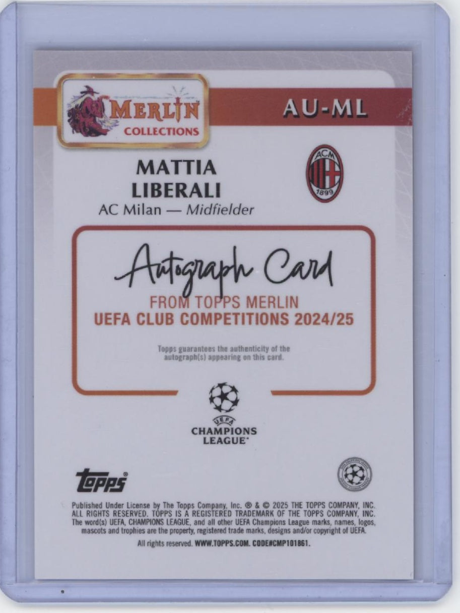 2024-25 Merlin UEFA Club Competitions #AU-ML Mattia Liberali Base Autographs