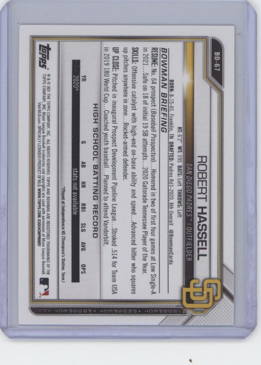 2021 Bowman Draft 1st Edition #BD-67 Robert Hassell Yellow Foil #/75