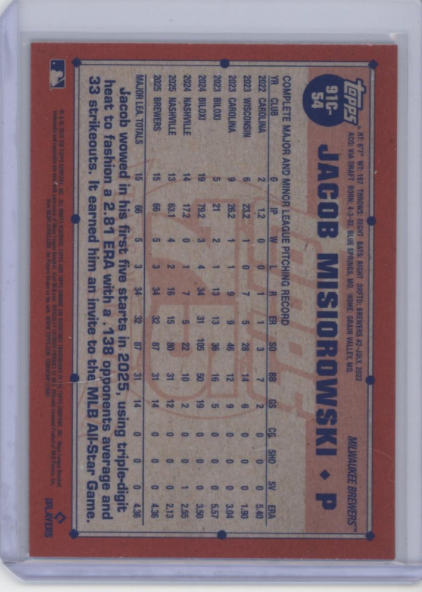 2026 Topps #91C-54 Jacob Misiorowski 1991 Topps Baseball 35th Anniversary Chrome