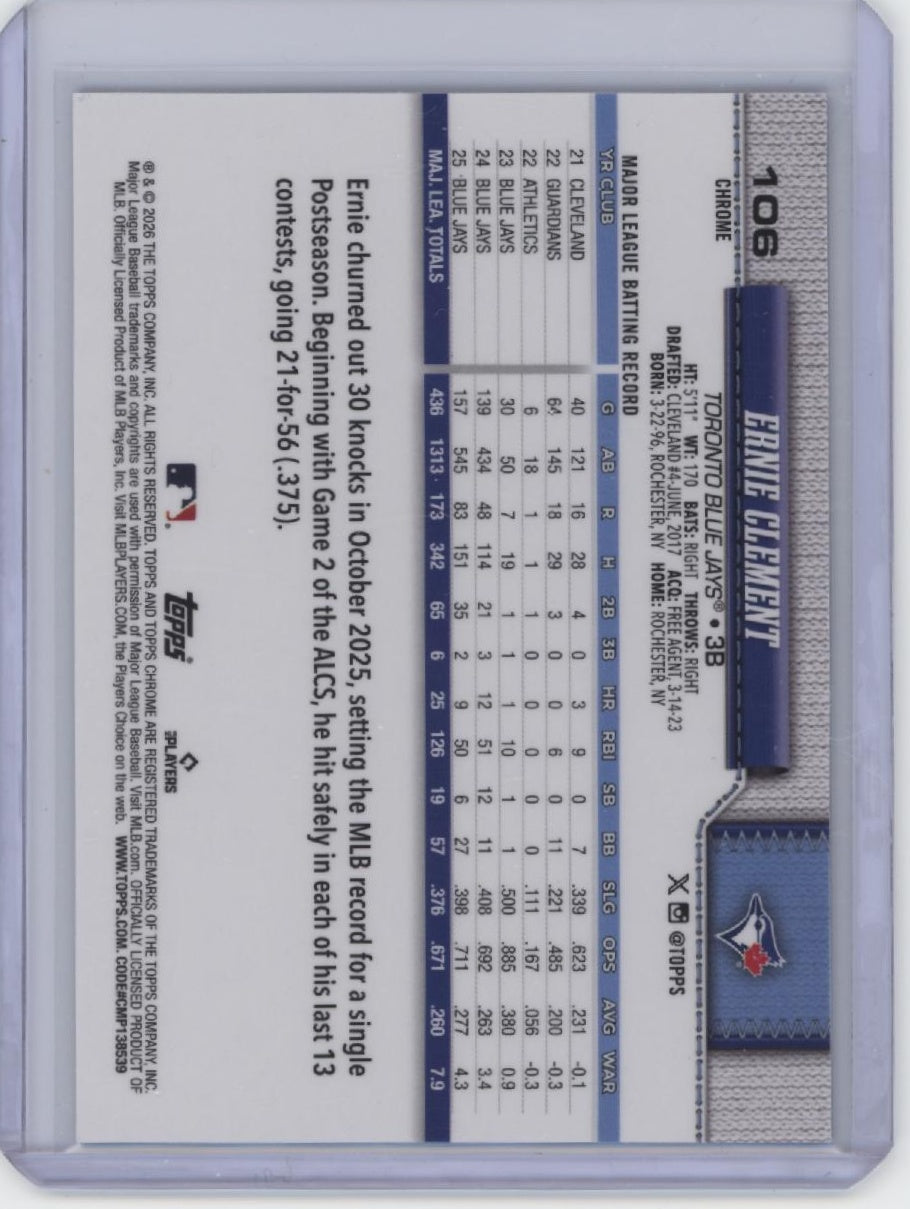 2026 Topps #505 Ernie Clement Blue Topps Logo Refractor  #/150