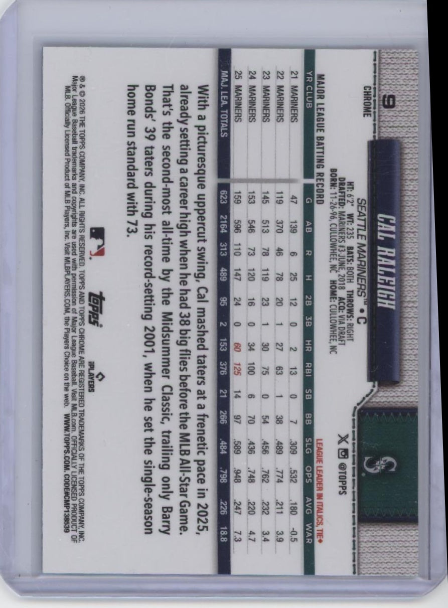 2026 Topps #140 Cal Raleigh Blue Rainbow Foil #/150