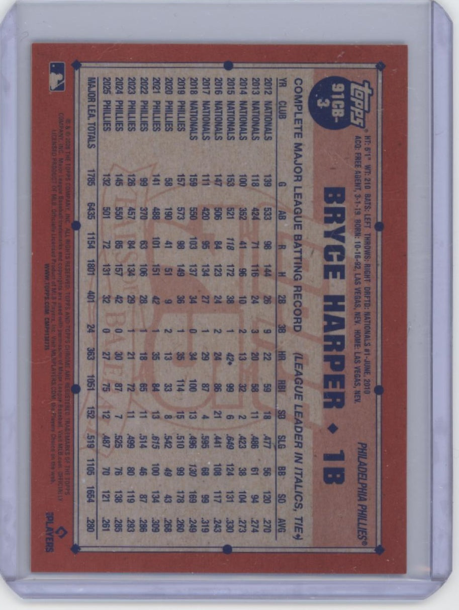 2026 Topps Chrome #91CB-3 Bryce Harper 1991 Topps 35th Anniversary Gold #/50