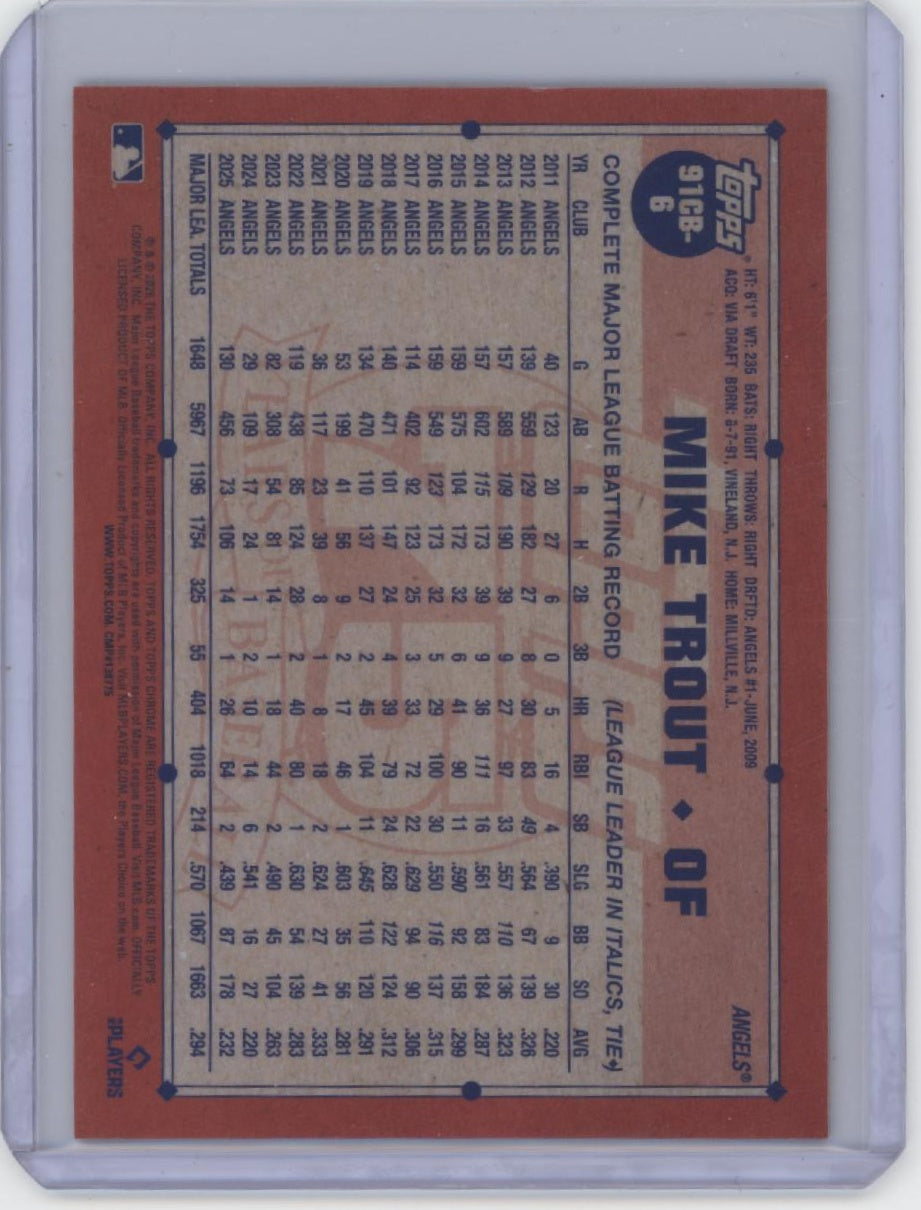 2026 Topps Chrome #91CB-6 Mike Trout 1991 Topps Baseball 35th Anniversary #/50