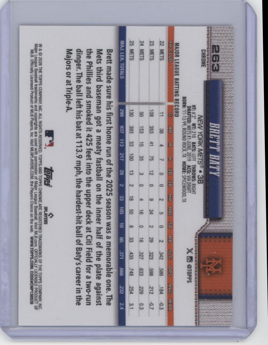 2026 Topps Chrome #263 Brett Baty White Refractor #/30