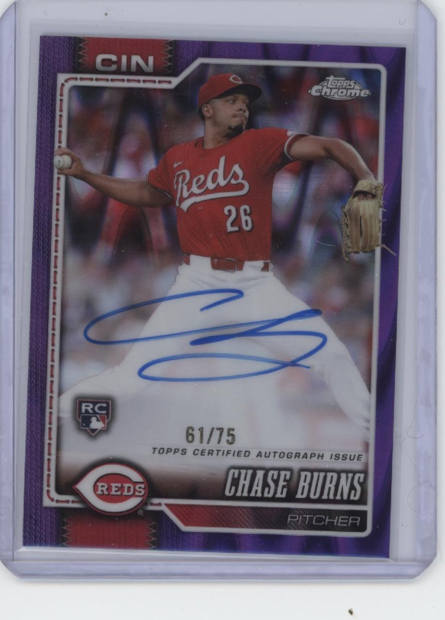 2026 Topps Chrome #RA-CB Chase Burns Rookie Autographs Purple Raywave Ref #/75