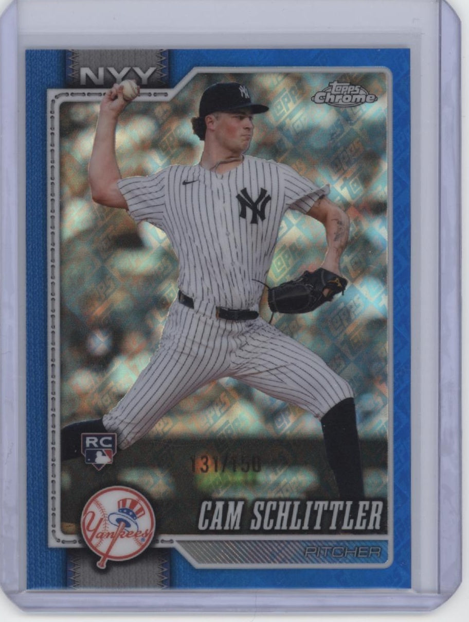 2026 Topps #111 Cam Schlittler Blue Topps Logo Holo Refractor #/150