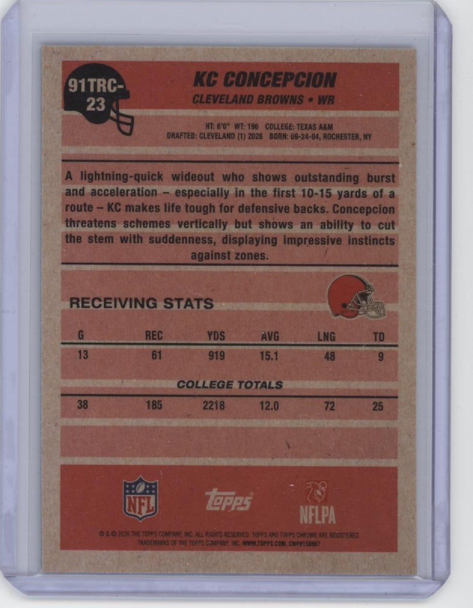 2026 Topps #91TRC-23 KC Concepcion 1991 Topps Football 35th Anniversary #/199 RC