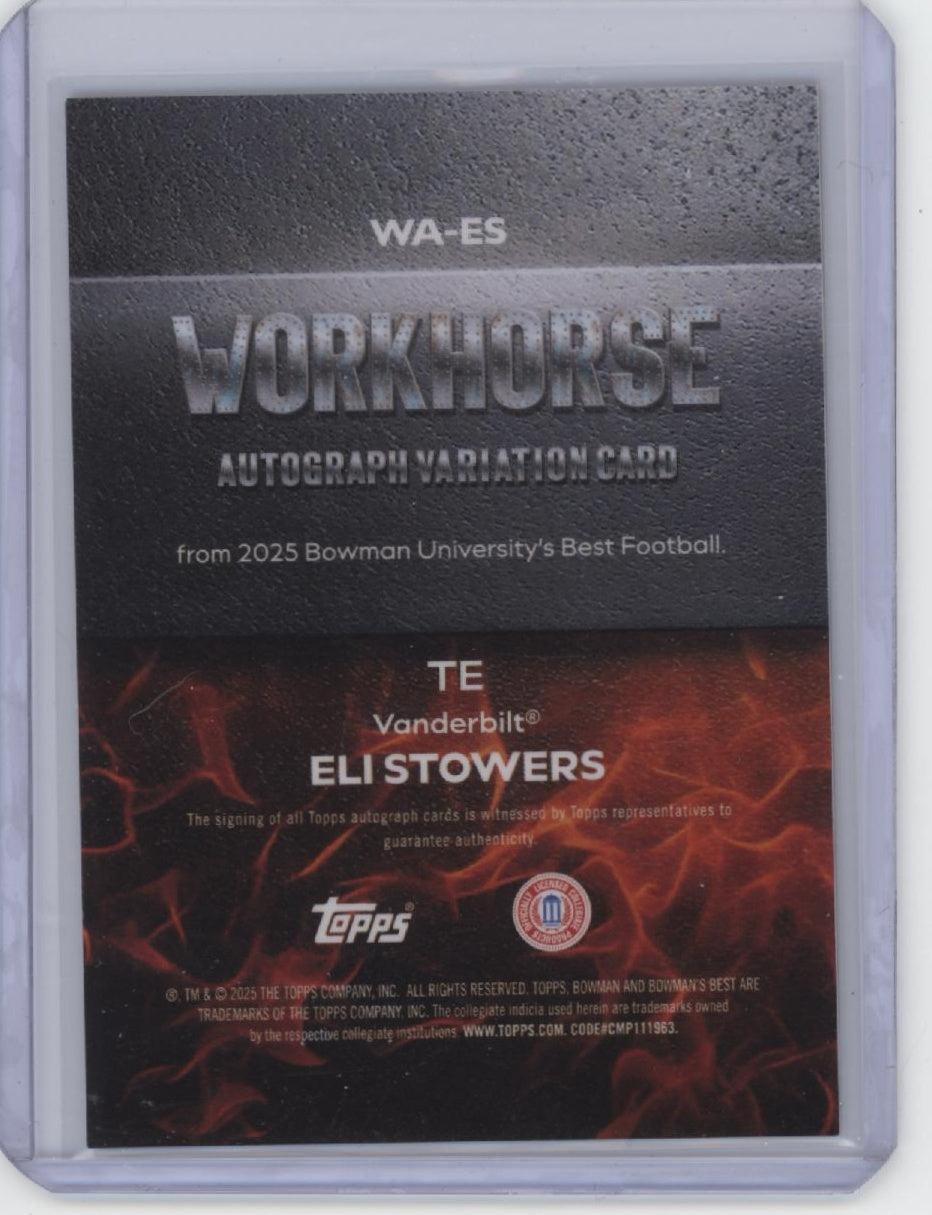 2025 Bowman University Best #WA-ES Eli Stowers Workhorse Autographs