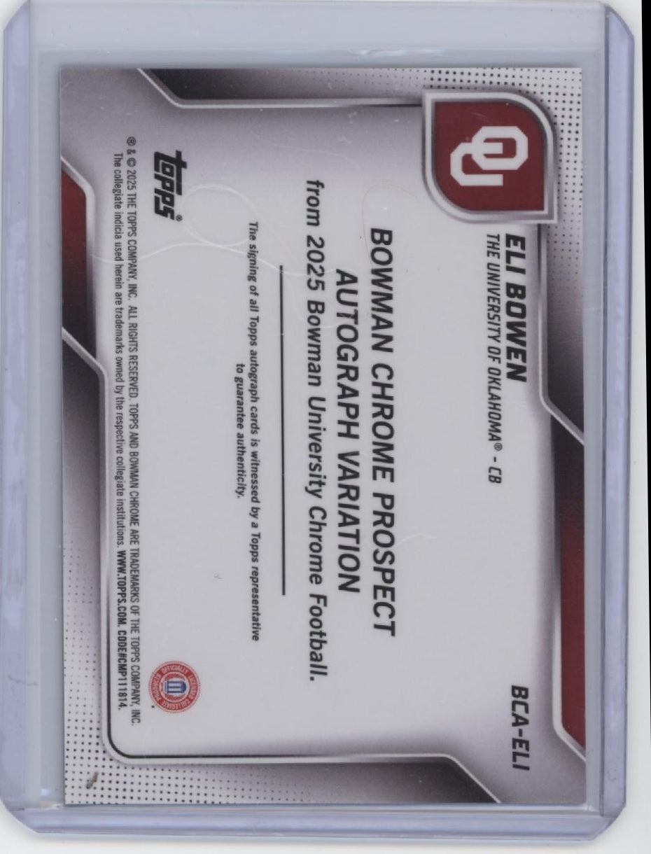 2025 Bowman University Chrome #BCA-ELI Eli Bowen Autographs Blue Refractor #/150