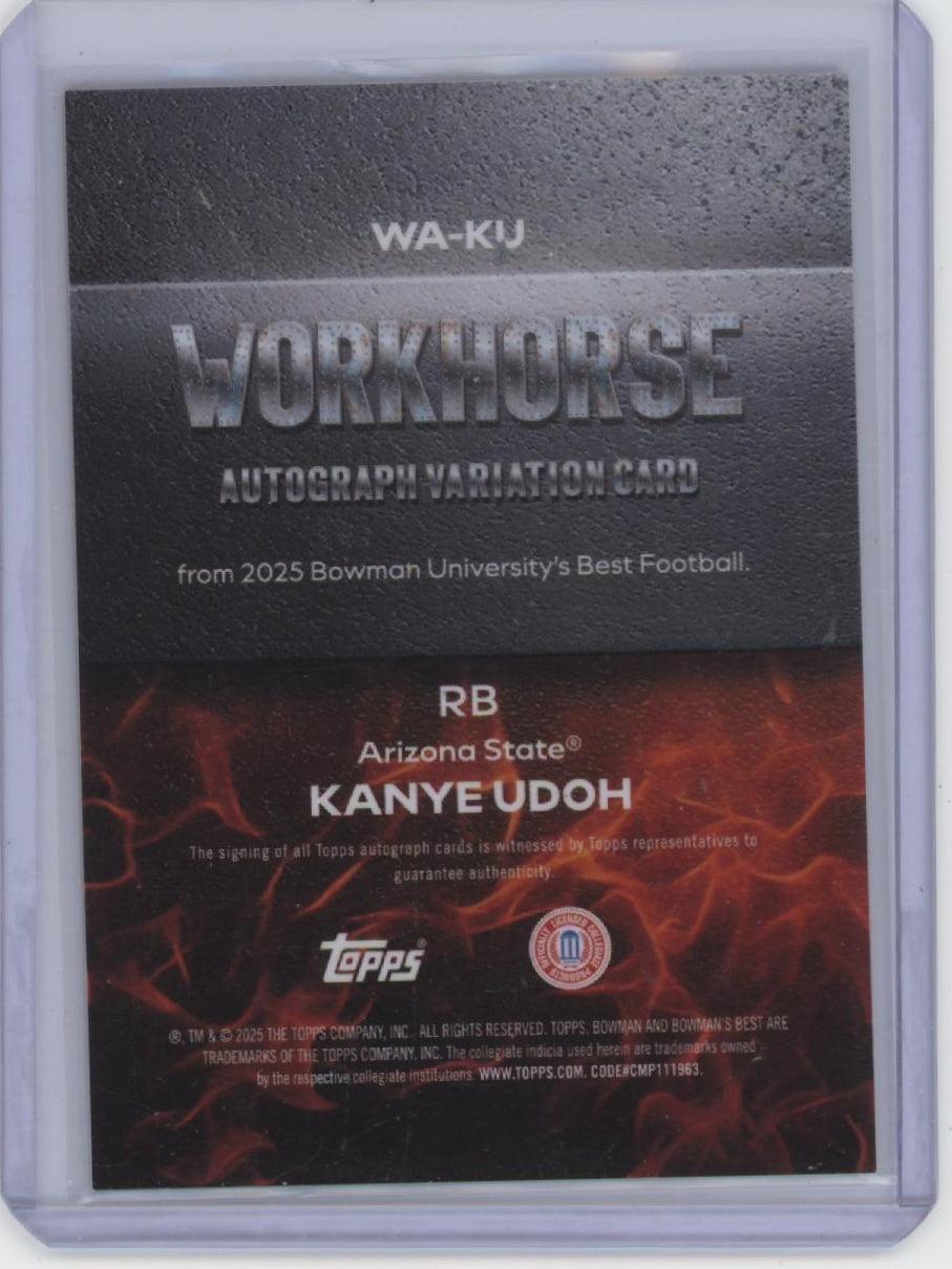 2025 Bowman University Best #WA-KU Kanye Udoh Workhorse Autographs Gold #/50