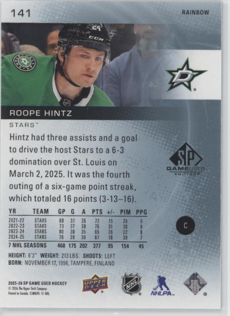 2025-26 SP Game Used #141 Roope Hintz Rainbow #/24