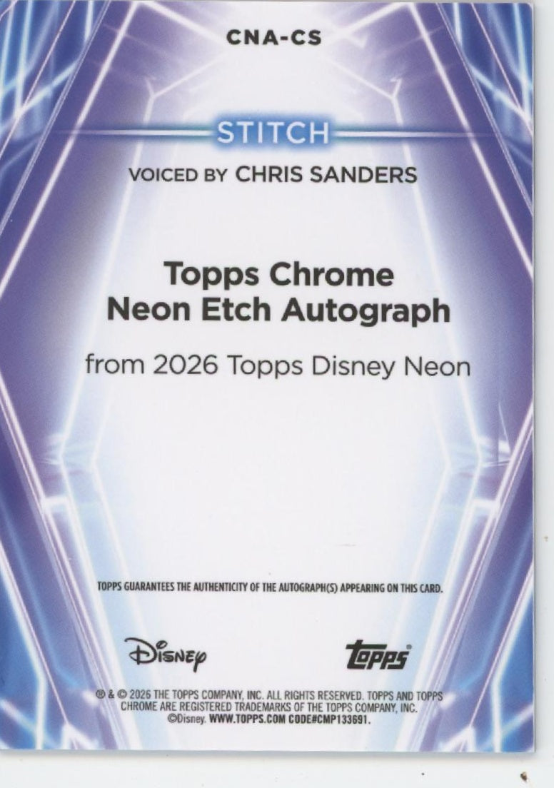 2026 Topps Disney Neon #CNA-CS Chris Sanders Chrome Neon Etch Auto