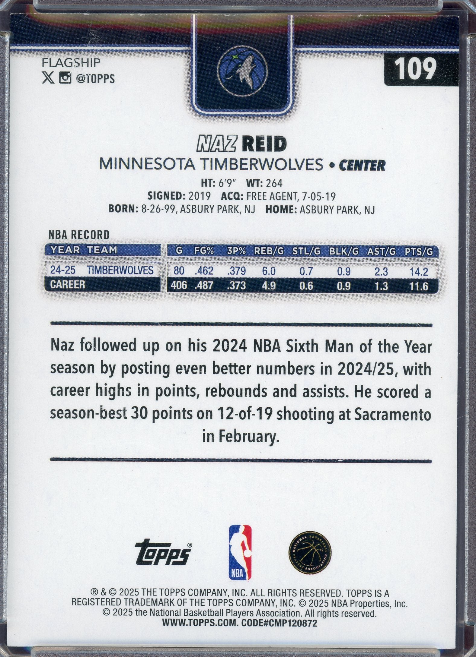Naz Reid [Black] #109 - Basketball Cards Topps
