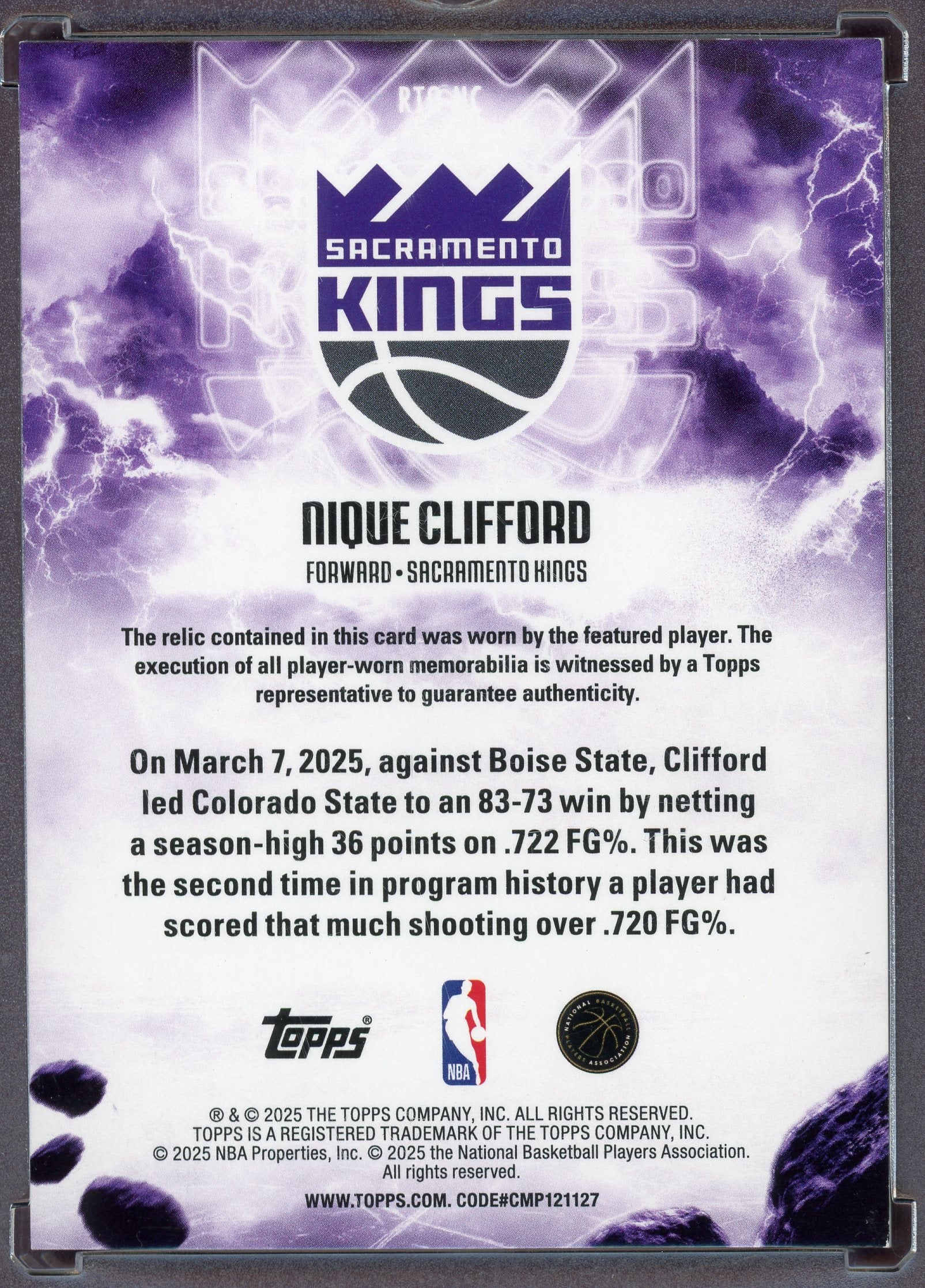 Nique Clifford [Foilfractor] #RTO-NC - Basketball Cards Topps Rise to the Occasion Relic