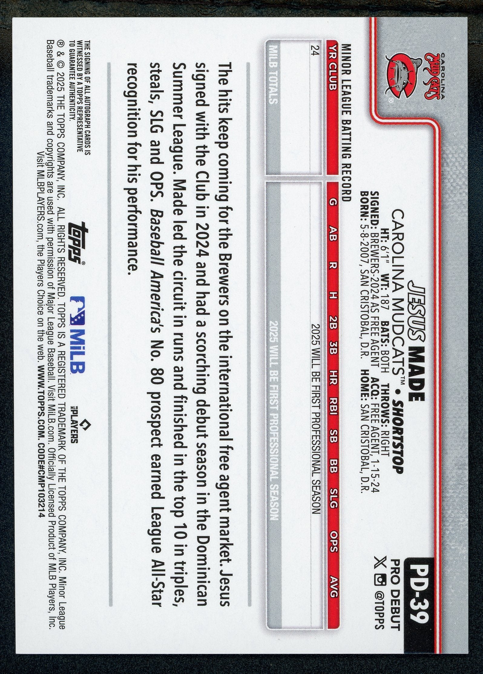 Jesus Made [Autograph] #PD-39 - Baseball Cards Topps Pro Debut