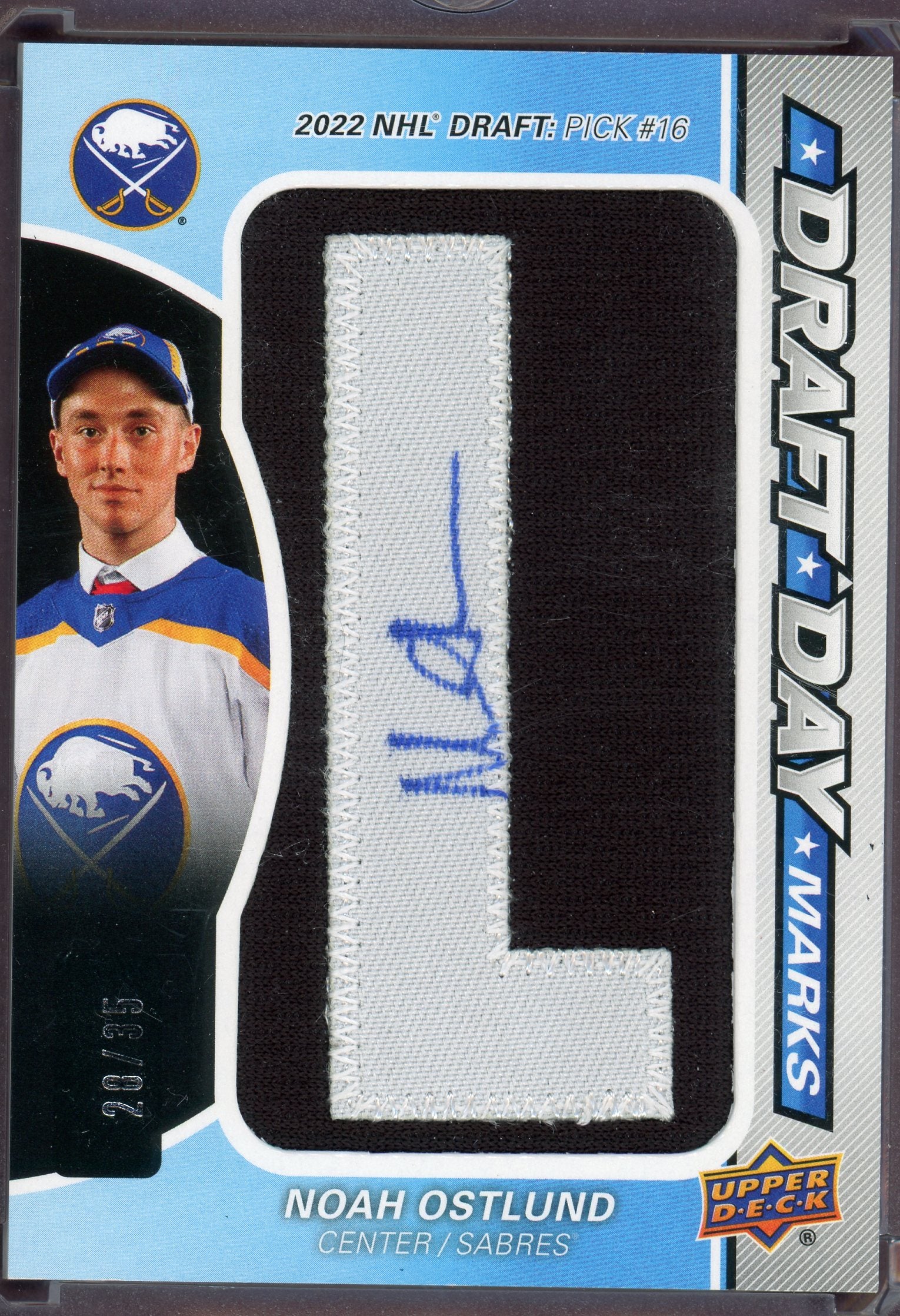 Noah Ostlund #DDM-NO - Hockey Cards SP Game Used Draft Day Marks