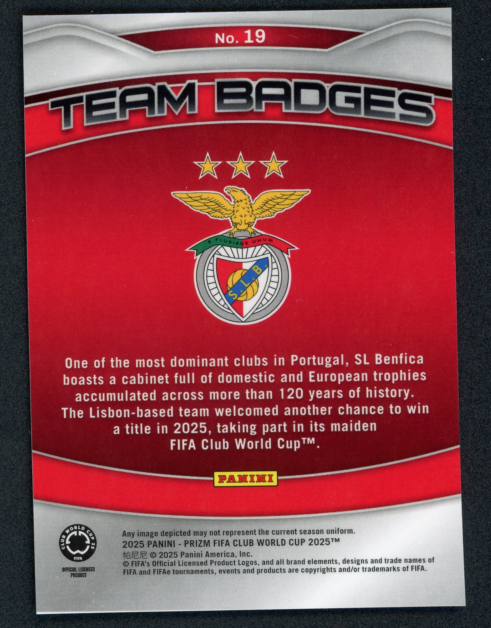 SL Benfica #19 - Soccer Cards Panini Prizm FIFA Team Badge