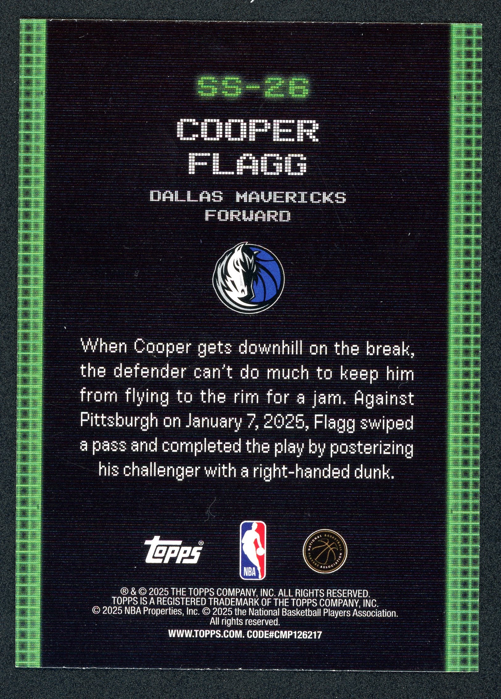 Cooper Flagg #SS-26 - Basketball Cards Topps Scan and Slam