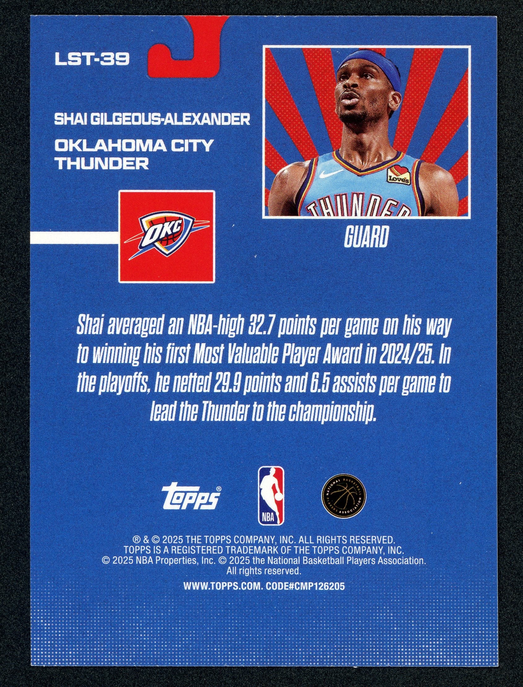 Shai Gilgeous-Alexander #LST-39 - Basketball Cards Topps Limited Stock Legends