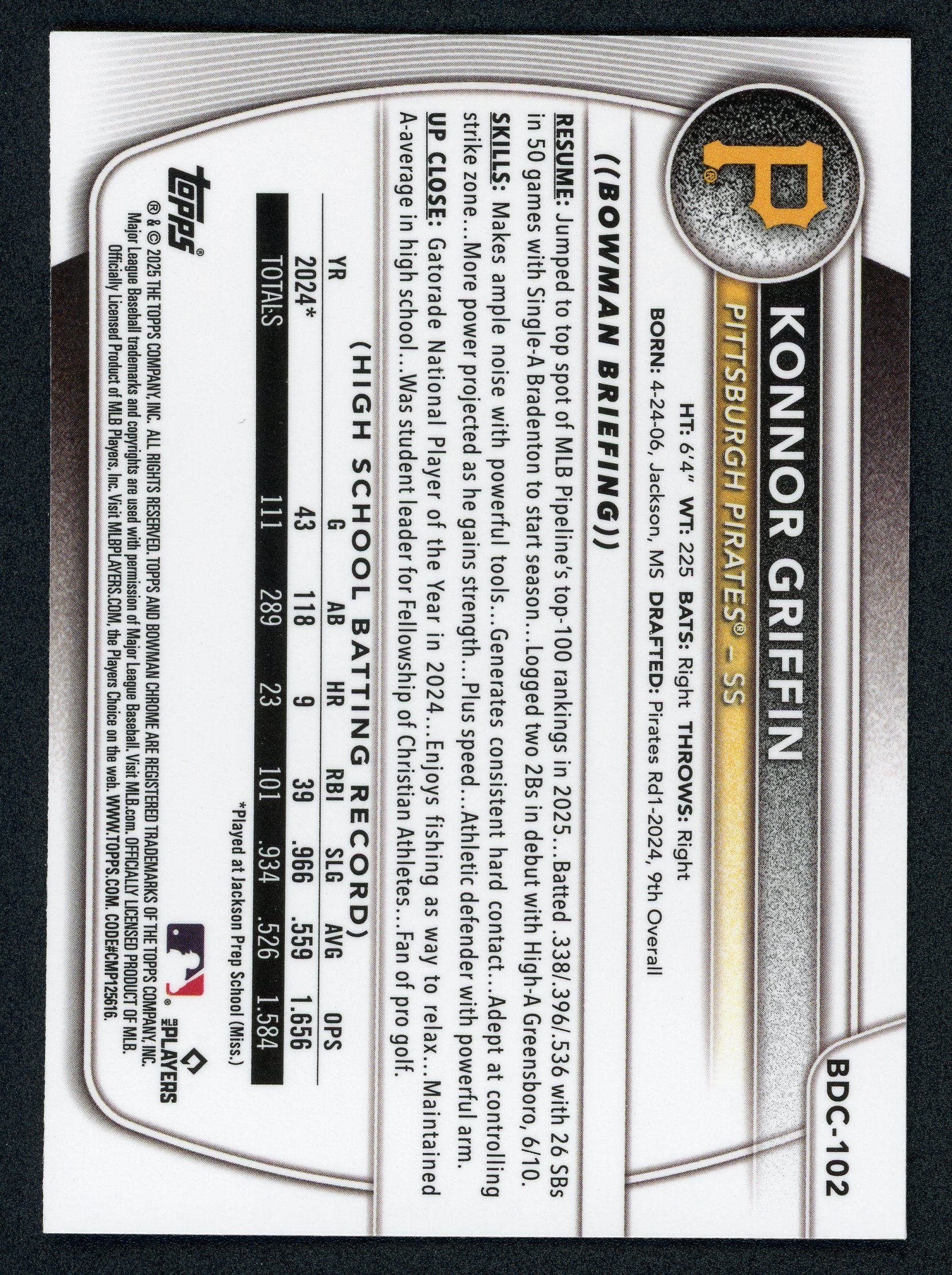 Konnor Griffin [Mojo Refractor] #BDC-102 Bowman Chrome