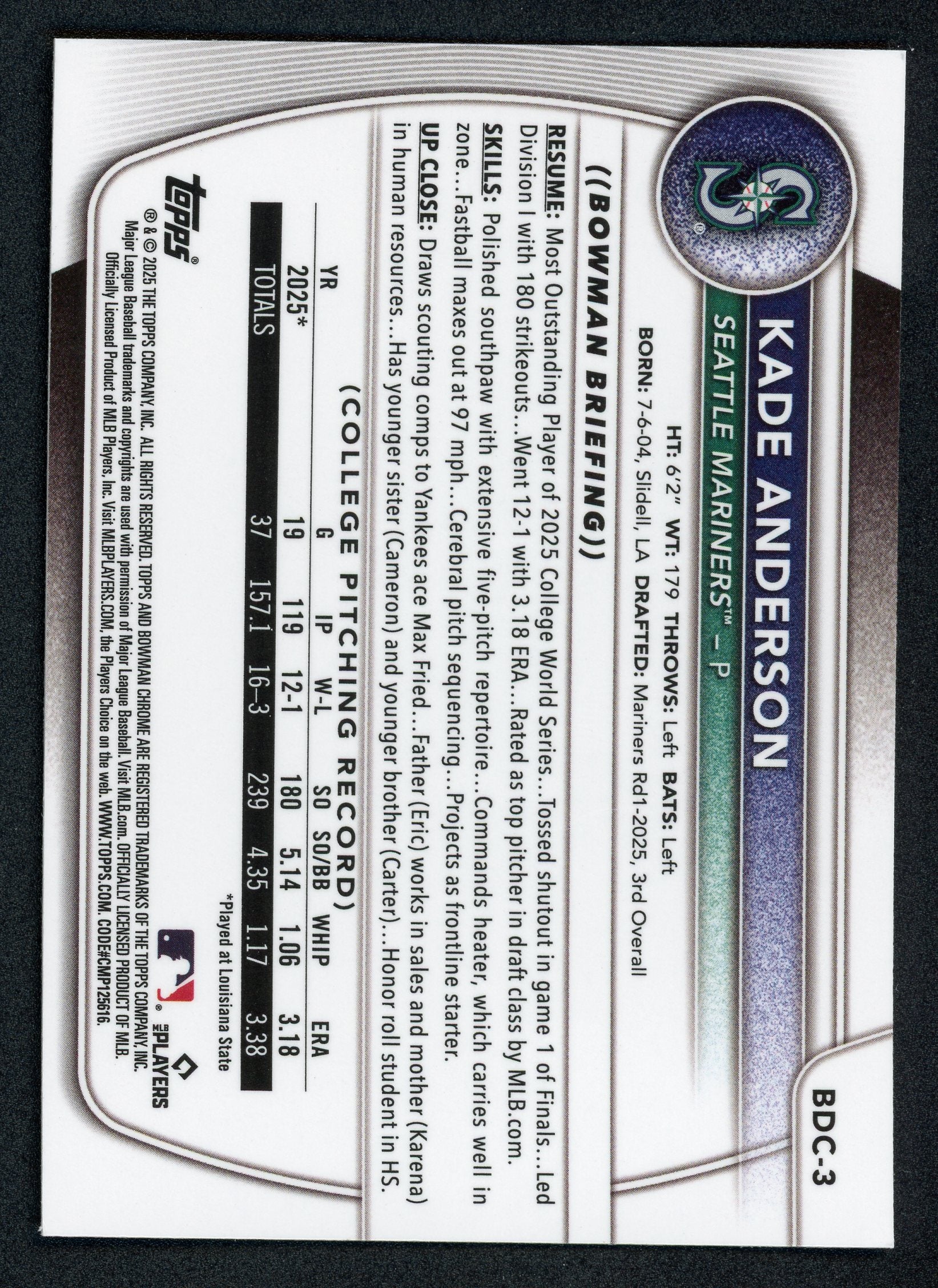 Kade Anderson [Mojo Refractor] 1st Bowman Chrome BDC-3