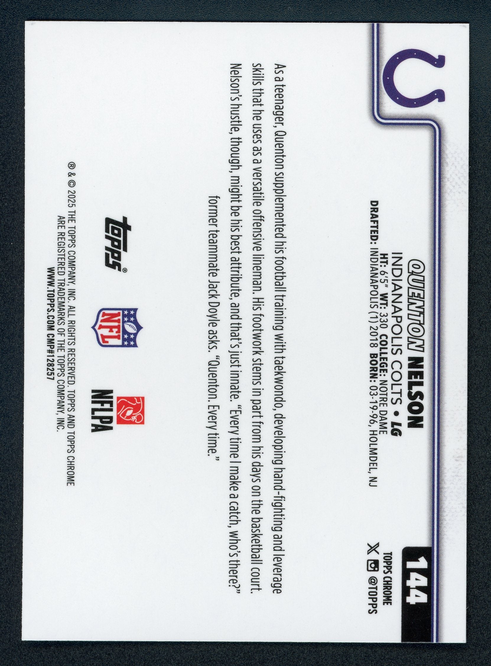 Quenton Nelson [Football Boarder] #144 Topps Chrome Football