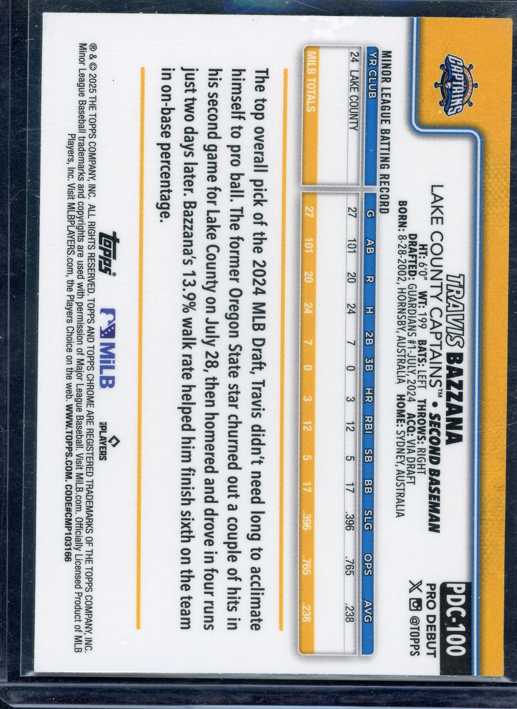 Travis Bazzana [Blue Refractor] #PDC-100 - Baseball Cards Topps Pro Debut Chrome