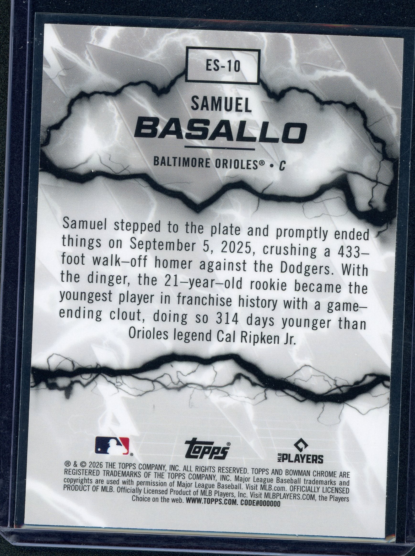 Samuel Basallo Eletric Sluggers #ES-10 Bowman Chrome Rookie