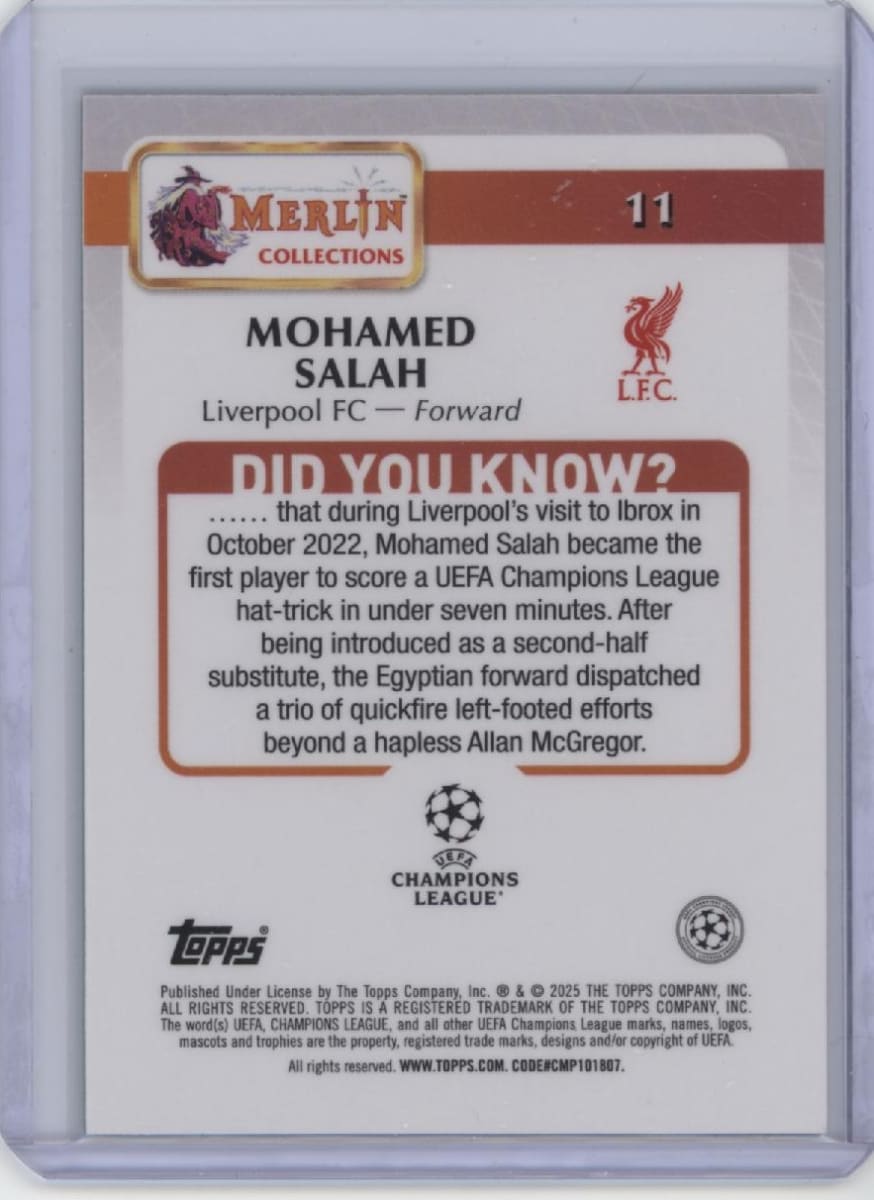 2021 Topps Stadium Club Chrome UEFA Champions League Mohamed Salah #11 Green